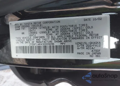 2003 Toyota 4Runner Sr5 V8 from USA, damaged, VIN JTEBT14R430009296